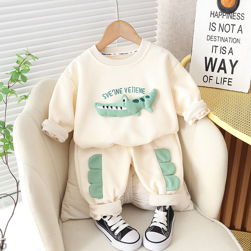 Boy's autumn clothes cartoon crocodile two-piece set of foreign children's clothes 2023 new handsome baby Korean version of the tide baby 0.3kg