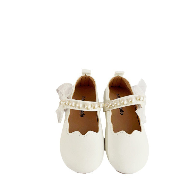 Zapatos de princesa, zapatos pequeños de cuero para niñas, zapatos de lazo de suela blanda para niñas de primavera y otoño nuevos para niñas con perlas de estilo occidental 0,5 kg 