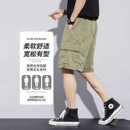 A 2024 men's cargo shorts functional style summer new thin loose casual army green trend cropped pants