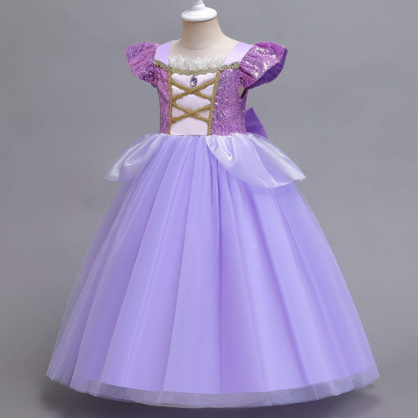 Un nuevo vestido romántico de hielo y nieve de 2024, vestido de princesa de pelo largo de Sofía, vestido de actuación de Halloween para niñas, vestido largo de 0,35 kg 