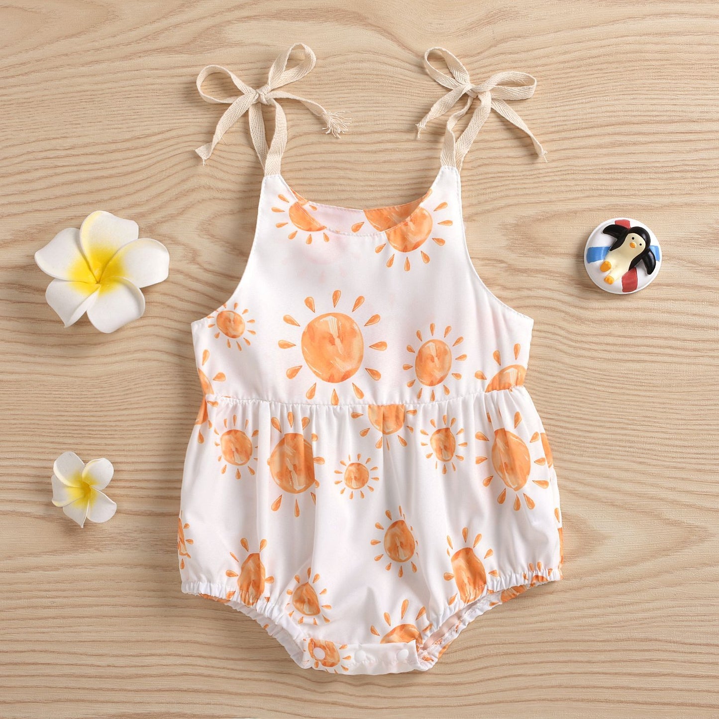 Baby GL2151 # White printed gold, half sun, sunflower camisole jumpsuit 0.14kg