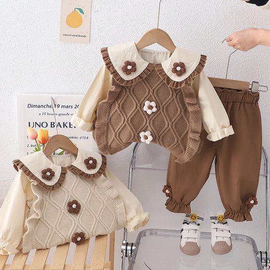 A girl suit Spring and Autumn Internet celebrity foreign style vest sweater three-piece fashion children's clothing children's foreign style baby girl