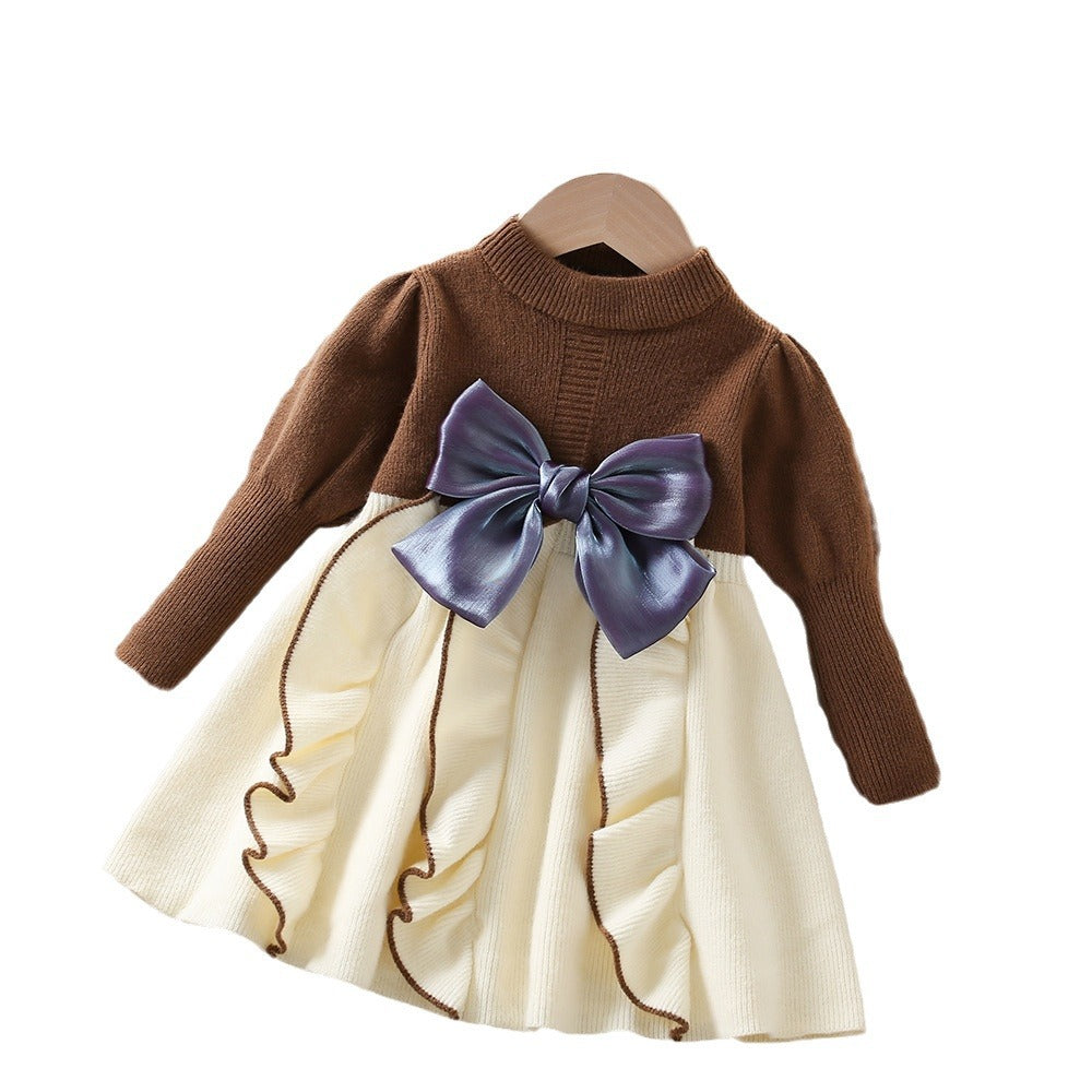 A girls sweater set autumn and winter new Korean version of foreign style bow knitted pullover cute children's doll skirt