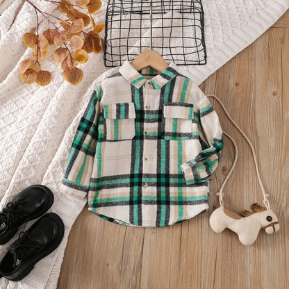 A kids wear cross-border foreign trade popular children's clothing boys and girls multi-colored plaid long-sleeved tops, spring and autumn shirts