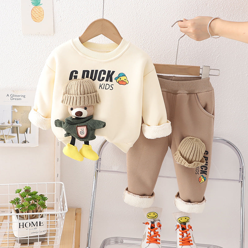 New Winter Cute 3D Doll Round Neck Plush Thickened Sweater Pants Two Piece Set Wholesale from Original Manufacturer 0.3kg