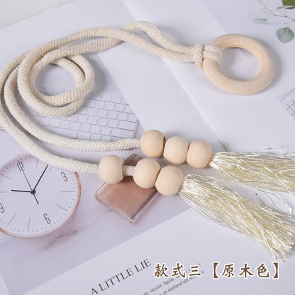 A Cross-border Nordic simple curtain strap wooden ring creative storage buckle strap tassel lace decorative accessories accessories