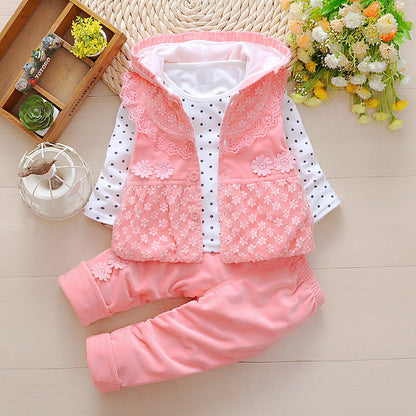 Children's Clothing Girls Spring and Autumn New Set 1-2-3 Year Old Baby and Child Korean Edition Girls' Western Style Three Piece Set 1kg