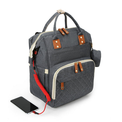 Bolso de mamá clásico decorado con una pequeña billetera Zero, bolso multifuncional para madre y bebé con carga USB, bolso ligero de color sólido para mamá, 0,77 kg 