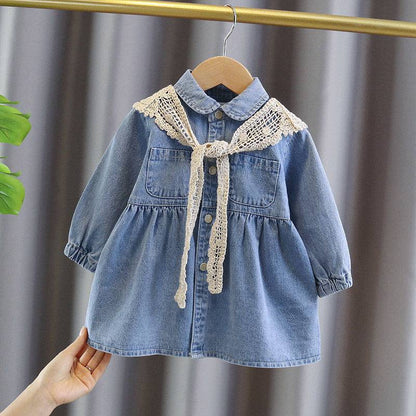 Spring New Fashionable Girl's Dress Children's Korean version shawl denim skirt Girl's spring dress Princess skirt 0.4kg