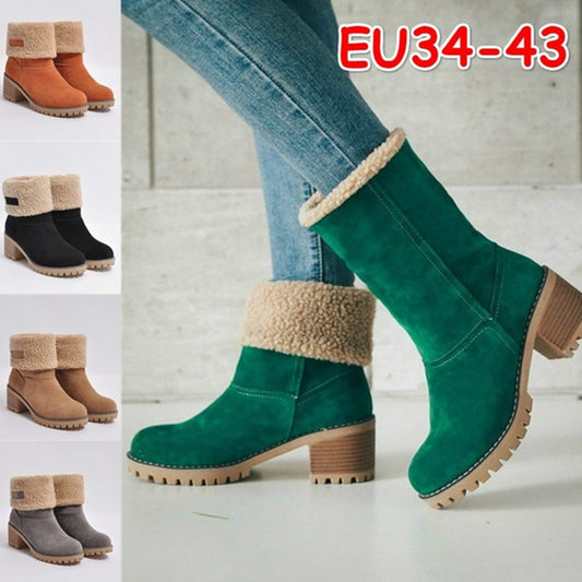 A Wish Amazon's new 2020 autumn and winter European and American medium tube thick heel snow boots size 43 foreign trade large size cotton shoes