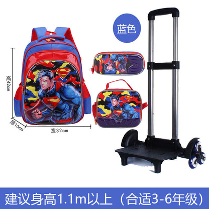 A Factory spot new foreign single three-piece backpack boys, girls, primary school students, children's trolley schoolbags, large capacity