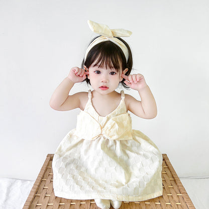 A Summer New Korean Baby Girls' sisters' Bubble Sleeve Princess Dress Romper Hair Band 0.12KG