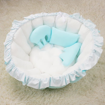 A new baby multi-function adjustable game mat sleeping bed round solid color lace game mat climbing mat crawling mat