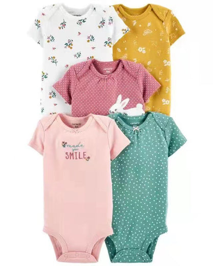 Children's summer new infant short-sleeved triangle clothes crawling clothes, five baby onesies, price for 5 piece 0.28kg