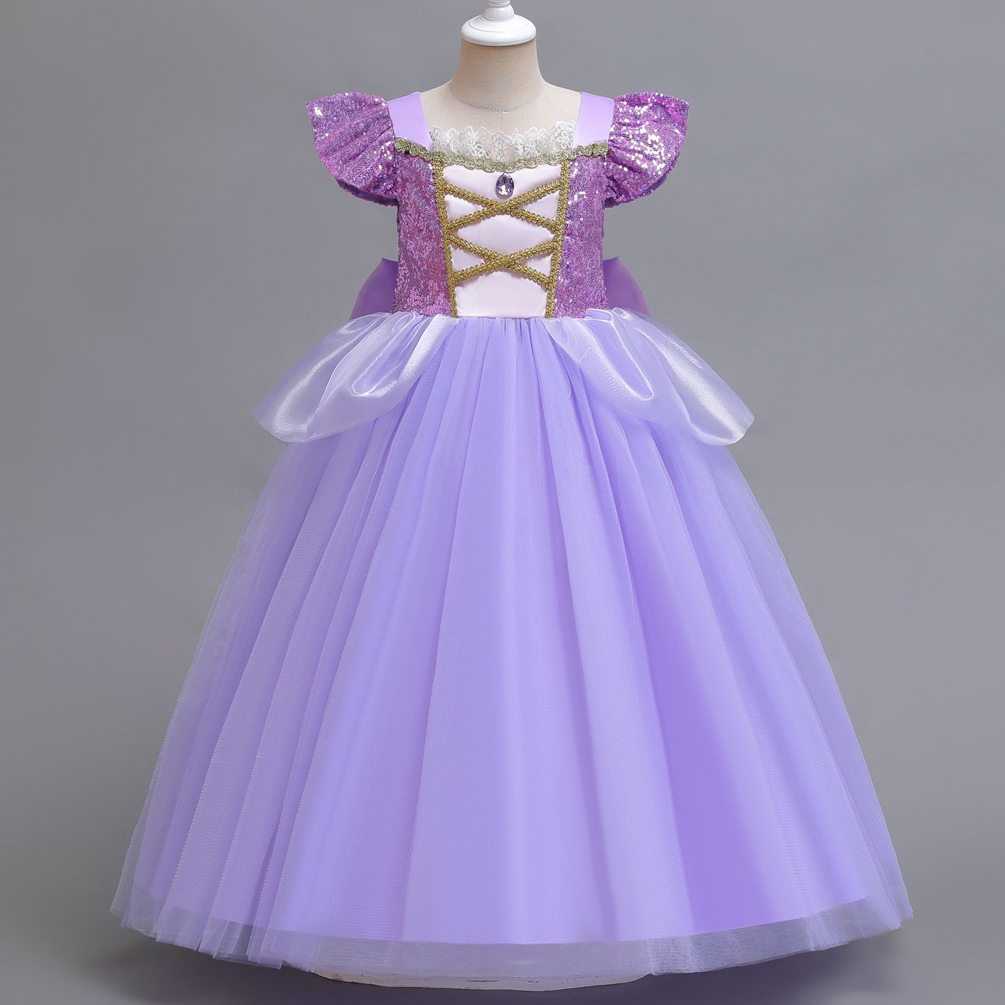 Un nuevo vestido romántico de hielo y nieve de 2024, vestido de princesa de pelo largo de Sofía, vestido de actuación de Halloween para niñas, vestido largo de 0,35 kg 