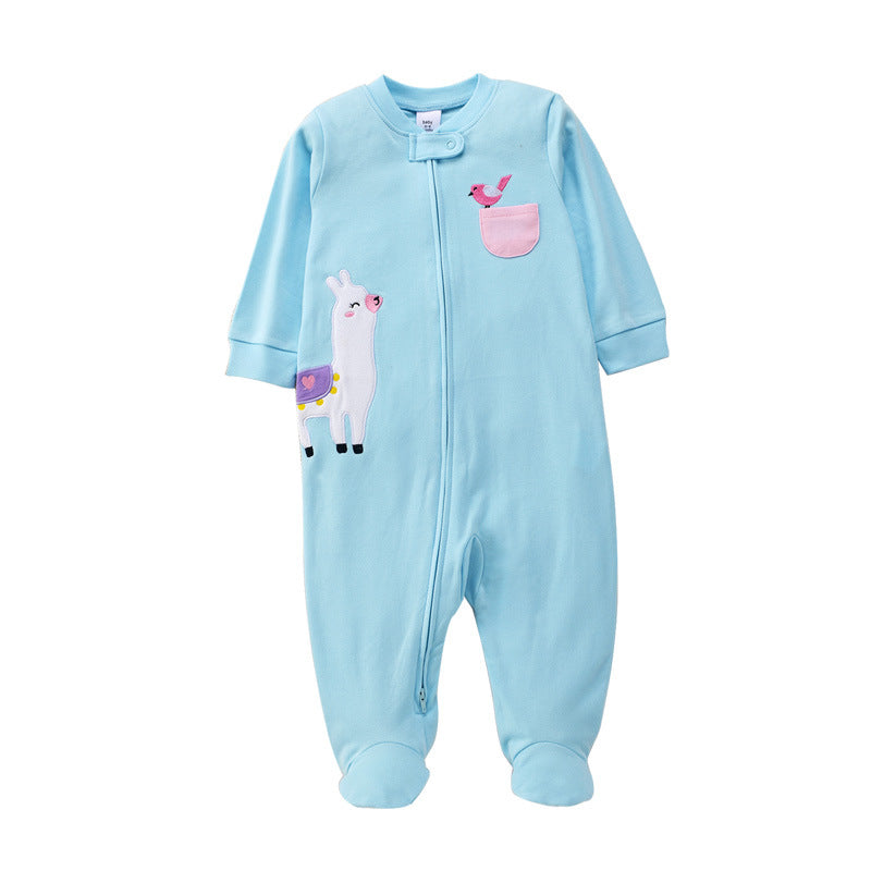 A cross-border spring and autumn new male and female baby long-sleeved foot-wrapped onesie double-ended zipper embroidered climbing suit foreign trade Amazon