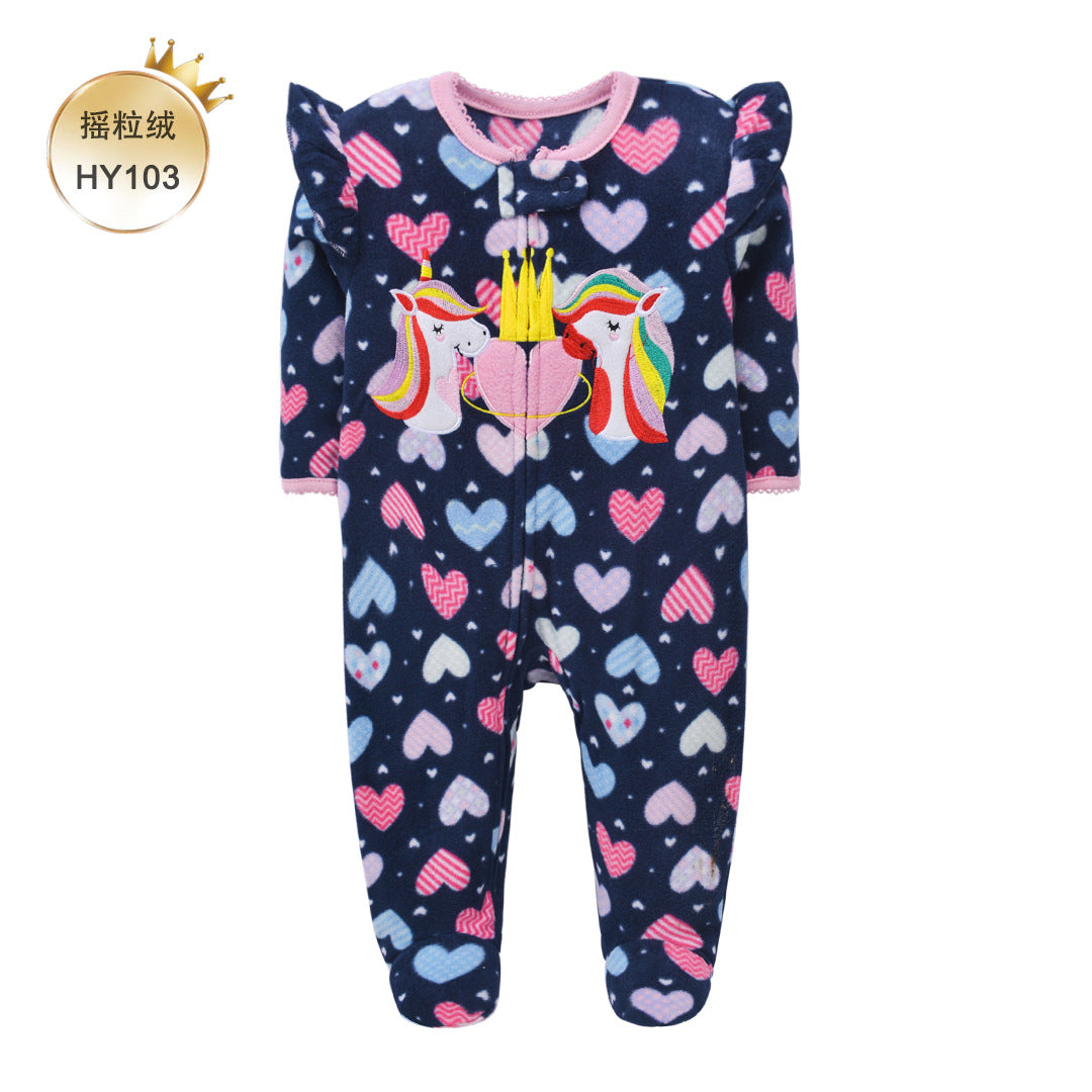 A newborn onesie newborn baby Romper baby fleece long-sleeved socks foot climbing clothes autumn and winter loungewear