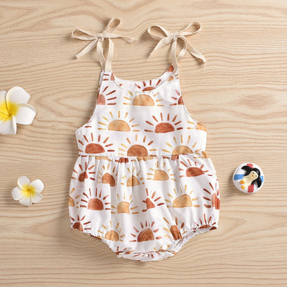 Baby GL2151 # White printed gold, half sun, sunflower camisole jumpsuit 0.14kg