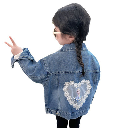 Abrigo informal de primavera y otoño para niñas, ropa de moda coreana para niños, top vaquero holgado y versátil para niños grandes y mujeres, ropa para niños 