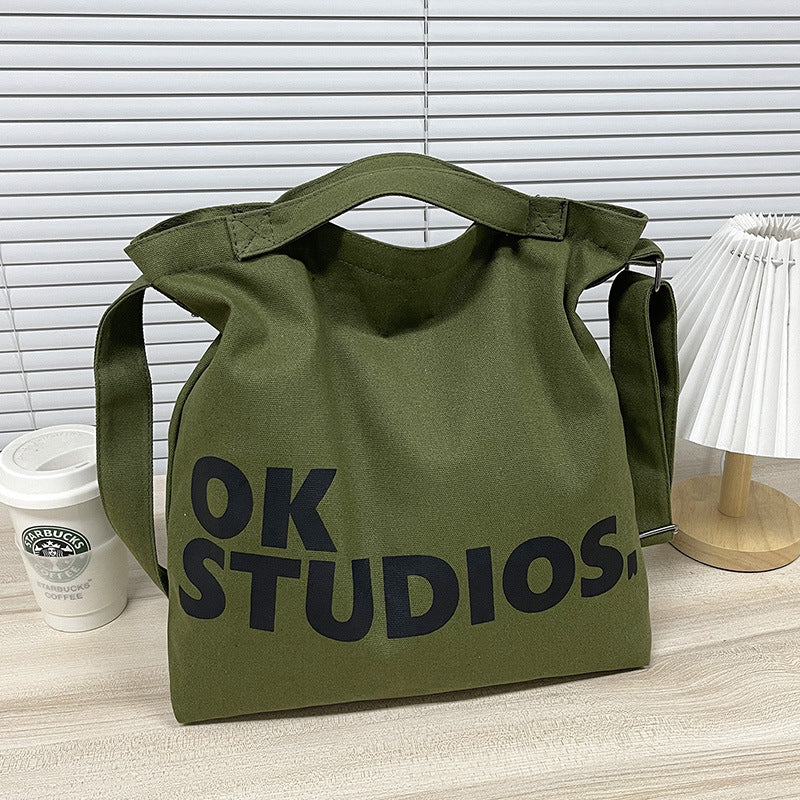 A cross-border canvas bag women's shoulder messenger bag college students in class Japanese literature and art simple large-capacity Korean version cloth bag