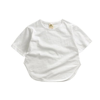 Ropa para niños Camiseta de verano Camiseta de manga corta para niños Camiseta de color caramelo Versión coreana Camiseta holgada de forma ancha para niños y niñas 