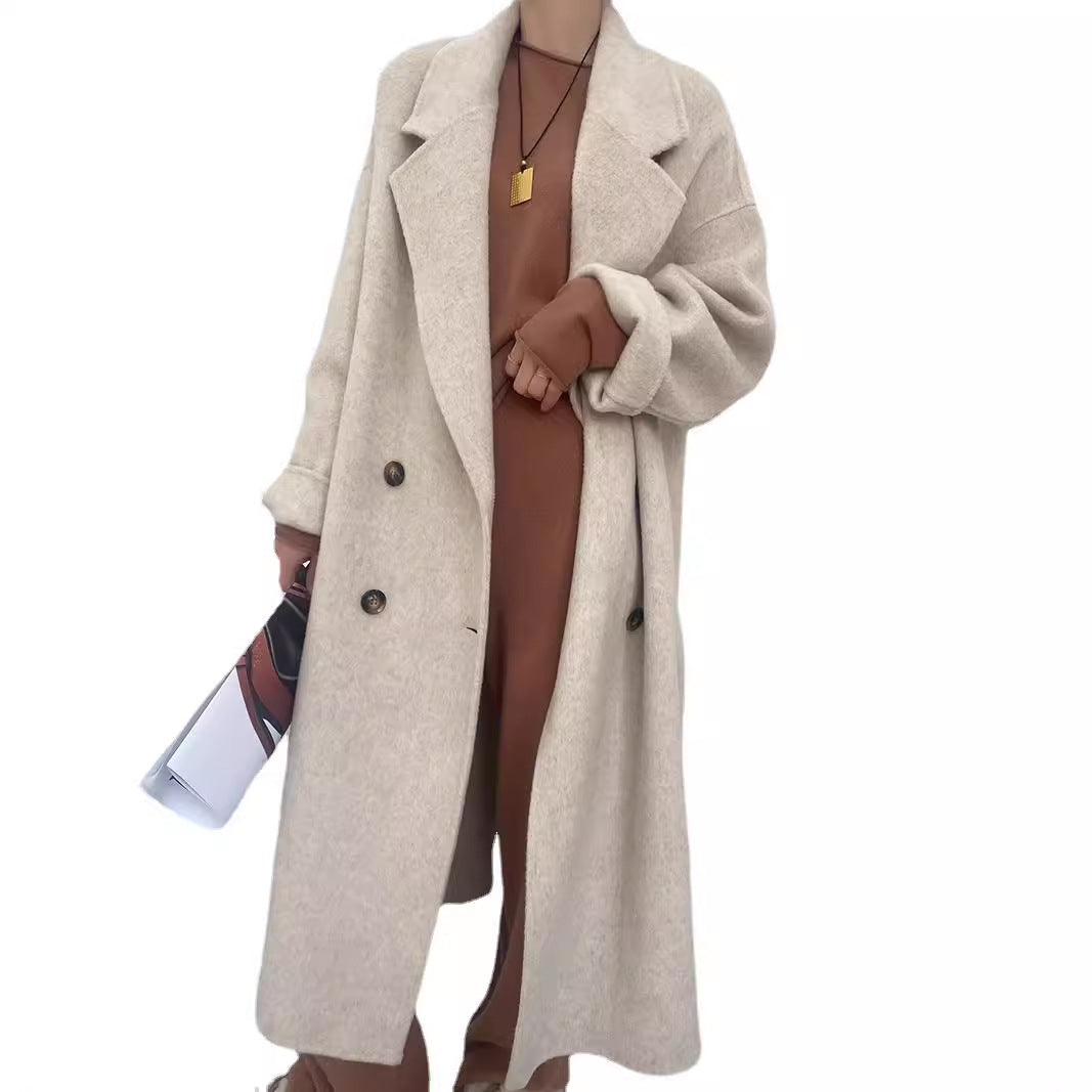 A source manufacturer approves high-count thickened Suli camel wool coat double-sided cashmere women's medium and long Albaka coat