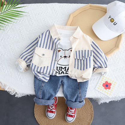 A foreign trade children's clothing kindergarten out clothing men's and women's clothing spring and autumn Internet celebrity children's stripes small and medium **