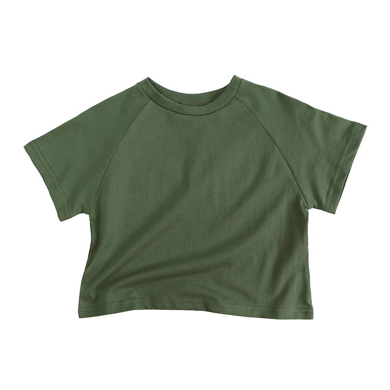 Ropa para niños Camiseta de verano Camiseta de manga corta para niños Camiseta de color caramelo Versión coreana Camiseta holgada de forma ancha para niños y niñas 