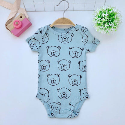 A Summer New Foreign Trade Children's Wear Newborn Short sleeved Triangle Crawling Men's Treasure Pure Cotton Cartoon jumpsuit Crawling Clothes Wholesale