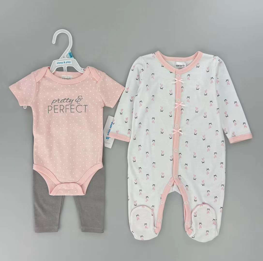 Newborn baby 3-piece one-piece one-piece cotton climbing wrapping foot Hayi foreign trade children's crawling suit one-piece