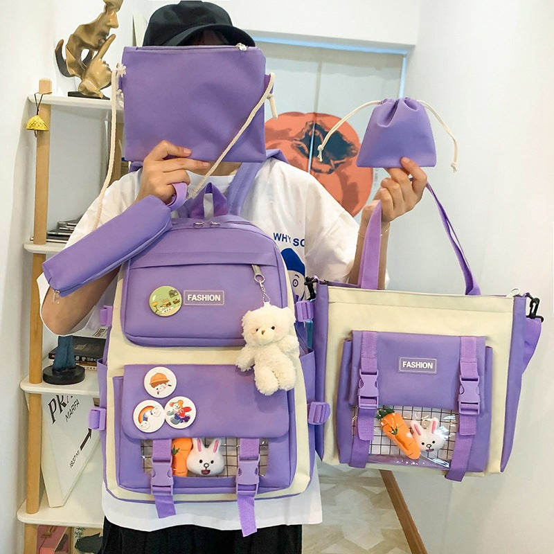 A new type of backpack for elementary school students in grades 3 to 5 and 6, women's Korean version, large capacity five piece set, children's backpack, backpack, backpack