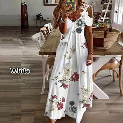 A 2024 European and American cross-border Amazon women's clothing summer new lace suspender v-neck fashion printed loose dress