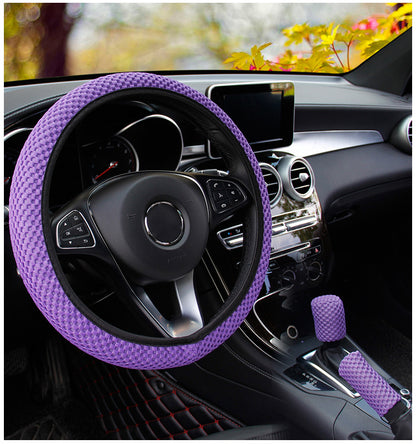 Massage Coarse Mesh Ringless Elastic Steering Wheel Cover Gear Cover Handbrake Cover Handlebar Cover 2-3 Piece Set (MOQ:10 SET ,If buy one piece need 1usd extra fee)