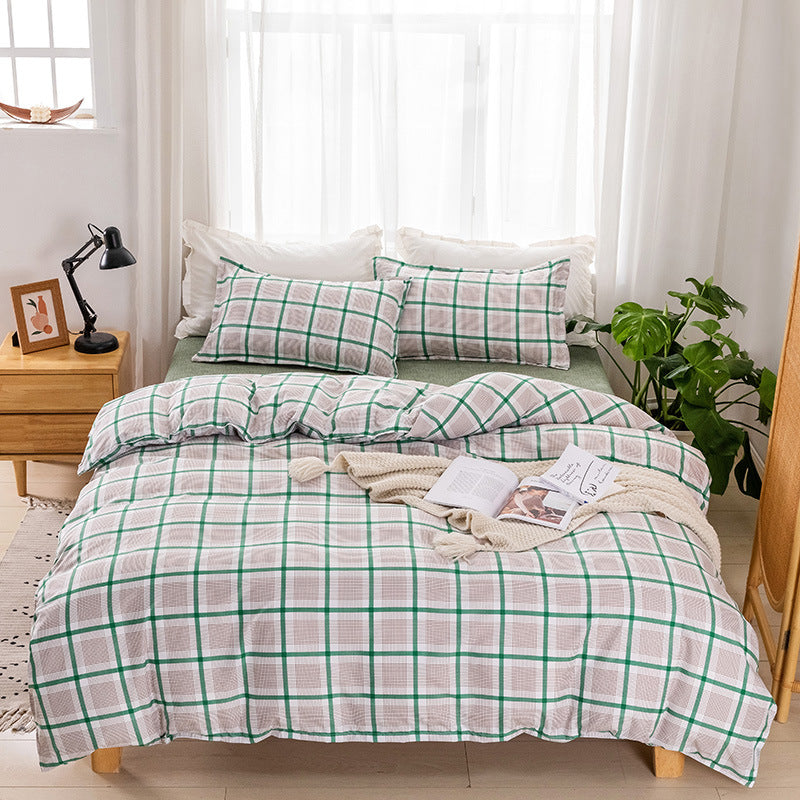 A Amazon simple unprinted style plaid strip duvet cover good bedding three or four piece set spot wholesale