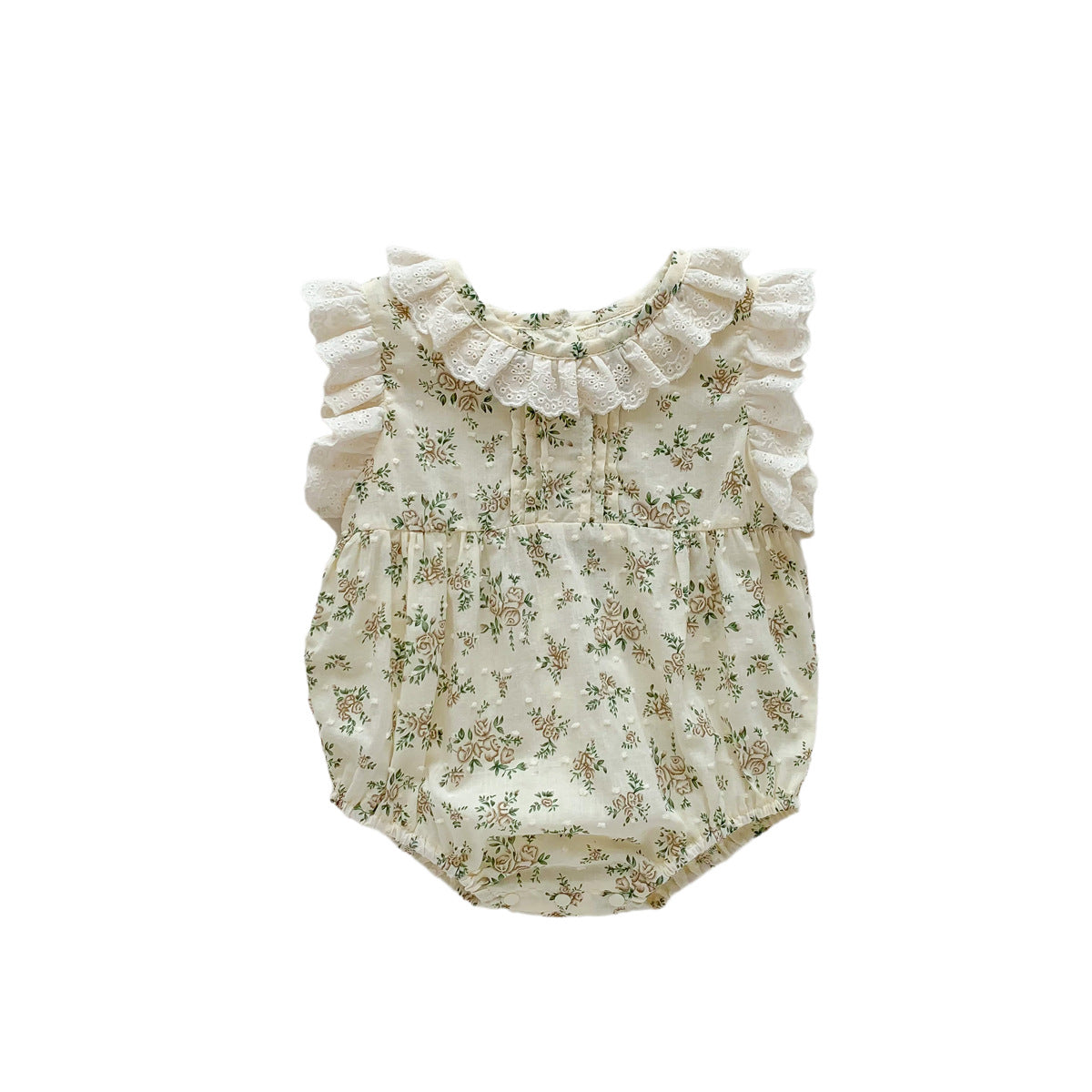 Mono retro floral para niñas, mono de verano para niñas pequeñas con encaje fino y mangas abullonadas, mono bonito para gatear, 0,12 kg 