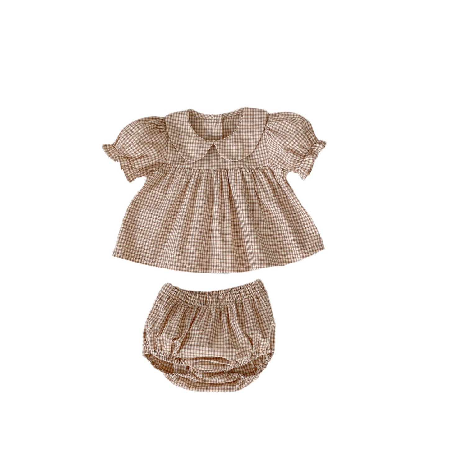 Conjunto de falda corta para niña de verano 2024, camiseta de manga corta con cuello de muñeca para niña + lindos pantalones de dos piezas 