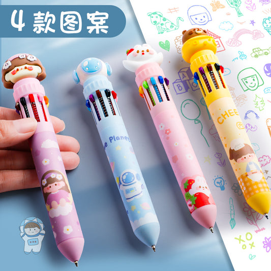 A ten-color ballpoint pen cute cartoon pupils creative multi-color pen press color multifunctional gel pen