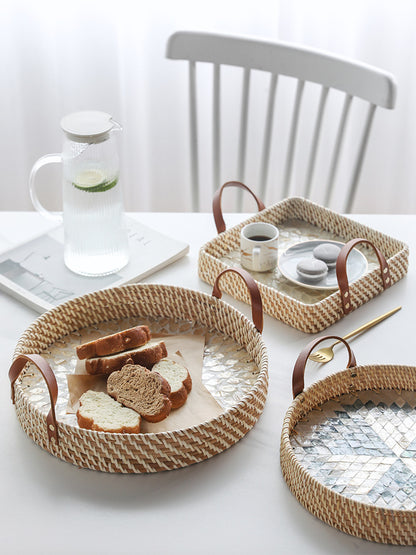 A American imported shell rattan storage basket round creative snack tray light luxury high-end fruit plate bread basket