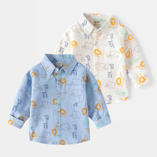 Camisas de algodón de manga larga para niños de nuevo estilo de primavera y otoño, camisas de comercio exterior de estilo coreano para bebés y niños 