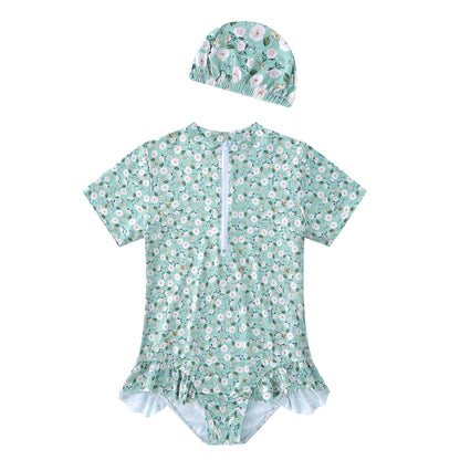 A girl's one-piece swimsuit, baby beach summer outfit, cute floral bikini swimsuit for children, 0.1KG