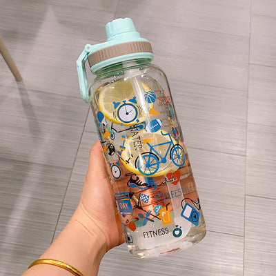 A 0WYV1000ml Household Large Capacity Water Bottle Portable for Men and Women with Filtered Tea Making Cup Fashionable Graffiti Heat Resistant Glass BOTTLES