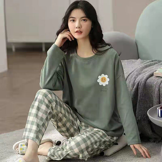 A large number of wholesale pajamas women's spring and autumn long-sleeved autumn and winter loungewear women's large size simple loose suit outer wear