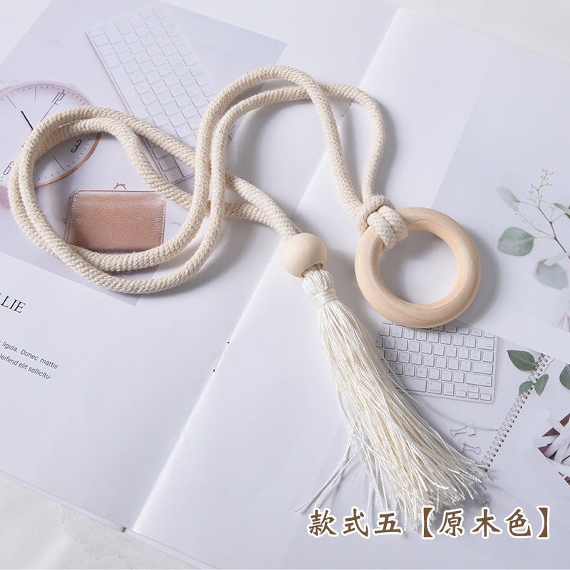 A Cross-border Nordic simple curtain strap wooden ring creative storage buckle strap tassel lace decorative accessories accessories