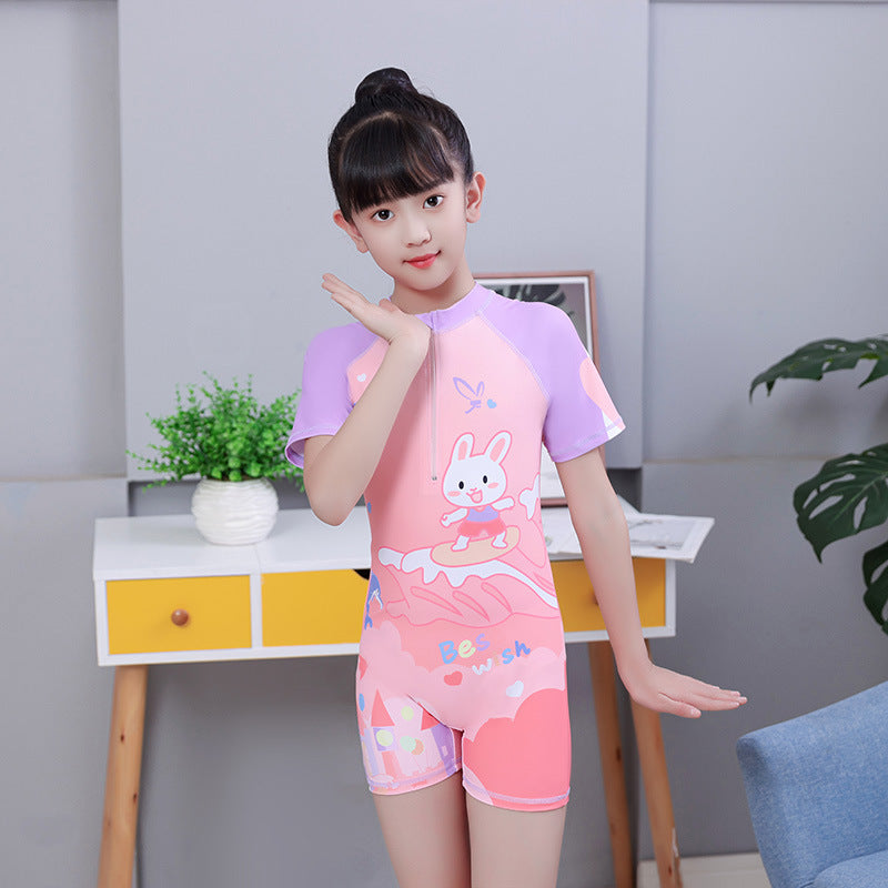 A New Girls Swimsuit One-piece Cute Princess Little Girl Baby Swimsuit Korean Version Children's Surf Suit Tide Wholesale 0.2KG