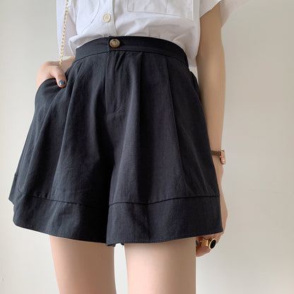 A versatile a word cotton and linen tooling shorts high waist 2024 summer white casual pants slim wide leg pants skirt women