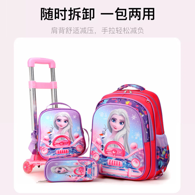 A foreign trade elementary school student backpack for boys and girls in grades 3-5, backpack for lunch, three piece cartoon children's bag set