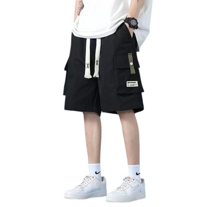 A Ice silk cargo shorts, men's summer new thin high-end trendy brand style American loose explosive casual pants