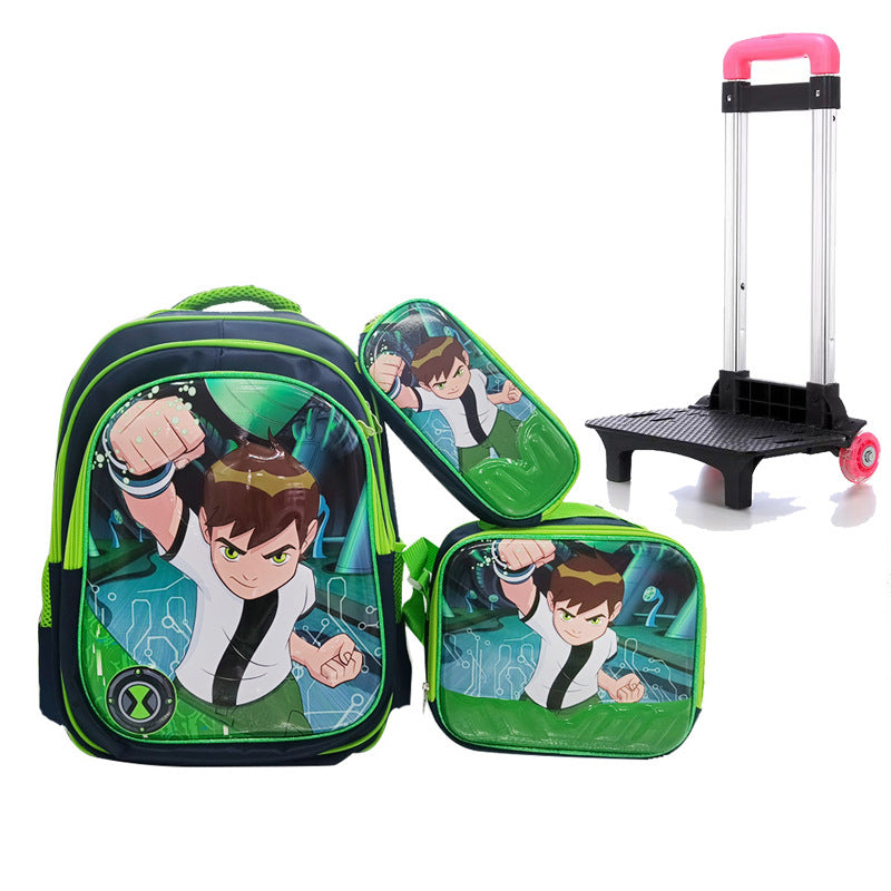 A Factory spot new foreign single three-piece backpack boys, girls, primary school students, children's trolley schoolbags, large capacity