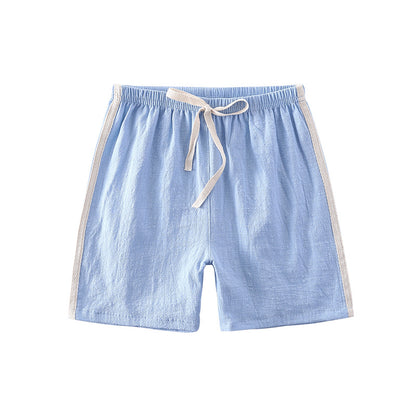 Pantalones cortos para niños: pantalones de playa finos de verano con tiras para niños, pantalones deportivos casuales holgados de algodón y lino de color sólido para niñas 