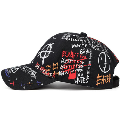 A Cross-border outdoor graffiti caps, hip hop boys, hip hop students, sun hats, women's fashion street photography, wild printed baseball caps